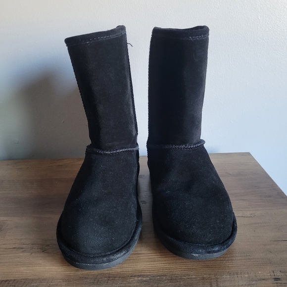 Bearpaw Black Suede Faux Fur Lined Above Ankle Warm Boots Sz 6 - Picture 4 of 14